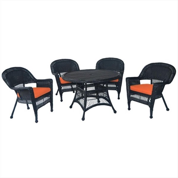 Propation 5 Piece Black Wicker Dining Set - Orange Cushions PR648408